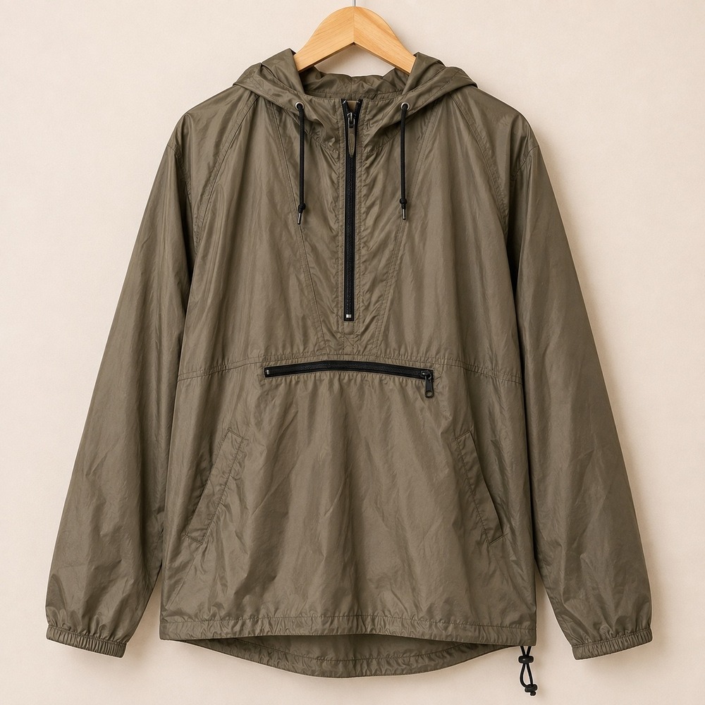Vintage Gap Factory Store Mens XL Olive Green Nylon Anorak Windbreaker Pullover